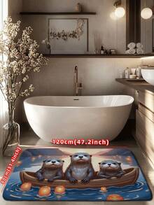 1pc Cute Otter Rowing Bath Mat, Warm Cartoon Design Floor Mat, Absorbent, Non-Slip Flannel Bathroom Rug, Suitable For Bathroom, Living Room, Bedroom, Kitchen, Shower Room, Home Decor Bathroom Kitchen Decor Kitchen Rug