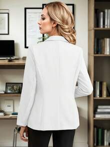 HOMEYEE Vintage Blazer Collar Long Sleeve Cardigan, Elegant Casual Business Office OL Top, Suitable For Spring, Autumn And Winter - trắng - Xem 2
