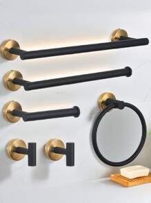 1pc Bathroom Organizer Accessory Set With Towel Bar, Towel Ring, Toilet Paper Holder, Hooks, Multi-Function Storage Hangers Home Bathroom Decor Bathroom Accessories Bathroom Organizer Fall Decor Back To School