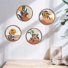 4pcs/8pcs Hollow Country Style Farmhouse Wall Decor, Boho Wall Hanging Art, Round Wall Stickers, Single Design Or Combination, Featuring Hill, Leaf, Sun, Blue, Yellow, Green Elements, Suitable For Decorating Living Room, Bedroom, Kitchen, Corridor, Rural Courtyard, Office, Ideal For New Year & Daily Life Decor, Unique Gift For Family, Friends, Lover - Multicolor - View 10