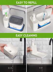 1pc Handmade And Dishwashing Soap Dispenser Set With Tray, Double Soap Dispenser With Sponge Rack And Dishoth Rack 5 In 1 Storage Rack, Suitable For Kitchen Sink Countertop Storage Rack - Practical Kitchen Gadgets