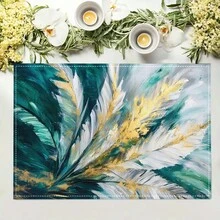 1/4/6/8/12 Pcs Linen Dining Table Placemats, Colorful Feather Oil Painting 3D Print Washable Table Mats, Surface Protective Pads, Indoor Outdoor Dining Table Mats, Suitable For Holiday Parties, Kitchen