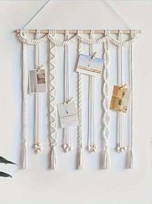 1pc Macrame Boho Tassel Photo Frame Wall Hanging Clip Room Decor, Bohemain Floating Picture Frames Display, Notes Hair Manager Organization And Storage, Collage, Bedroom Decor, Used For Home Dormitory Living Room House Decoration Clips, Wedding Party Birthday Back To School Supplies Thanksgiving Christmas Holiday Essentials Gift Home Decor