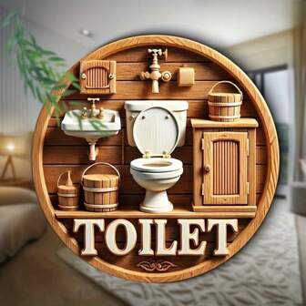 1个复古厕所金属标牌 - 2D铁艺平面印刷浴室图案，20.07x20.07厘米 - 适用于客厅、卧室、书房或门 - 独特的家居礼品创意，浴室墙面装饰 | 乡村风格装饰 | 精致手工制品，适用于家庭、餐厅、咖啡馆、车库装饰，多种设计，家居装饰，房间装饰，墙面装饰，生日礼物，毕业礼物，孔位随机