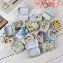 1set Miniature Floral Tin Boxes - Decorative Metal Jewelry Organizers With Hinged Lids, Compact Trinket Storage Containers, Ideal For Mother's Day Gifts, Small Party Favors, And DIY Crafts