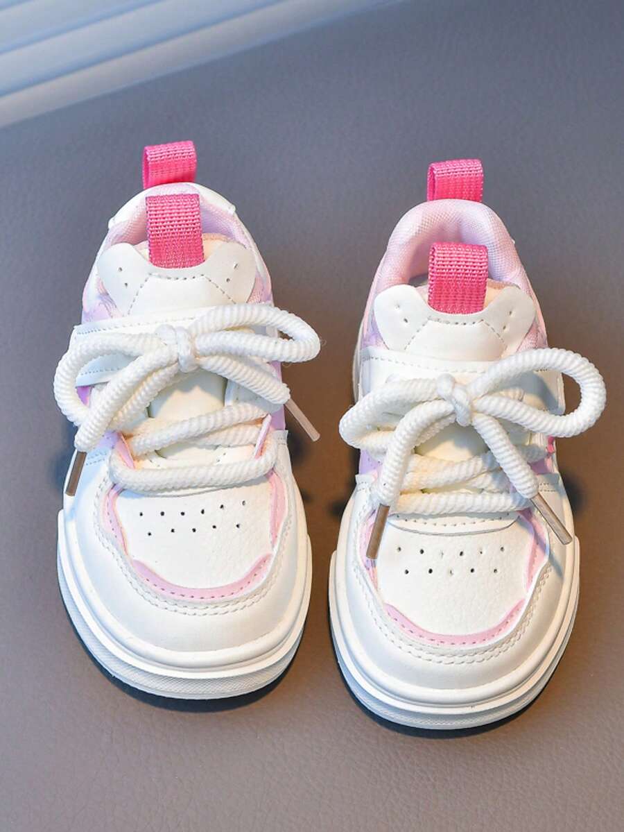 1 Pair Of Children's Casual Sports Shoes, Suitable For Daily Travel To School, Low Cut, Boys' Sneakers, Anti Slip, Wear-Resistant, Fashionable Multifunctional Board 2025 Fashionable New Style Suitable For All Seasons - Pink - View 1