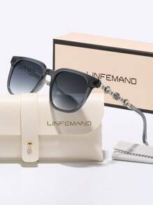 LINFEMAND LINFEMAND Elegante quadratische Rahmen dekorative Modegläser mit Metallkette und Blumendekoration, für Straßenfoto, ideales Urlaubsgeschenk für Sommerstrand, Outdoor, Reisen