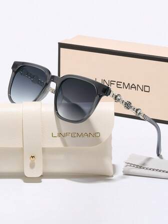 LINFEMAND Gafas decorativas elegantes con marco cuadrado, cadena de metal y decoración floral para mujeres, ideales para fotos en la calle, regalo perfecto para vacaciones de verano, playa, al aire libre y viajes