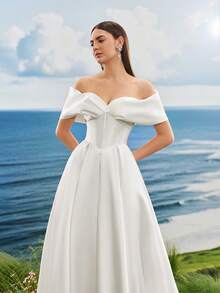 Gorgeous Elegant Noble & Cute White Off The Shoulder Long Dress,Wedding Dress,Bride - White - View 4