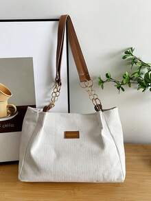 Large Capacity Thick PU Shoulder Tote Bag With Accessory - White - View 3