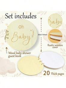 Baby Shower Guest Book, Baby Shower Sign In Guest Book With Watercolor Design, Baby Shower Guest Book Alternatives Girl Boy, Wood Guestbook Keepsake Gift For New Parents - Khaki - View 2