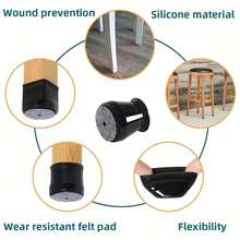 8/20/32 件套防滑椅腿套（带毛毡）、圆形硅胶椅腿地板保护垫、椅腿家具滑轨、酒店、咖啡厅、厨房小工具、保护地板降噪、黑色 - 黑色和灰色 - 查看 5