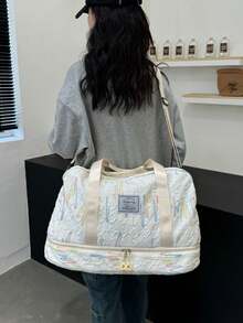 Fashionable & Cute Women Tote Bag With Separate Shoe Compartment, Lightweight Handheld Multi-Layer Pink 3D Lightning Bolt Travel Bag, Large Capacity Diagonal Crossbody Luggage Bag, Wet & Dry Separation Fitness Bag, Suitable For Suitcase, Outdoor, Storage, Colorful Student Schoolbag, Maternity Bag, Girlfriend Gift, Personalized Outdoor Bag, Men's Business Short-Trip Bag Bag For School School Accessories School Stuff - White - View 4