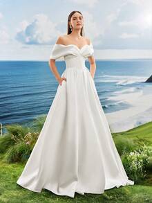Gorgeous Elegant Noble & Cute White Off The Shoulder Long Dress,Wedding Dress,Bride - White - View 8
