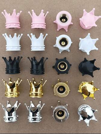 4pcs Crown King Valve Cap Set, Creative Royal Crown Design Tire Valve Stem Covers, Plastic Dustproof Air Caps For Vehicle Wheels, Compatible With Cars, Motorcycles And Bicycles