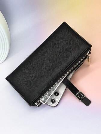 MINGYOU 女士长款钱包，柔软精致 PU 皮革手机钱包，时尚按扣开合双层拉链大容量多功能钱包带卡槽，轻巧简约手拿包适合节日礼物