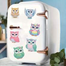6pcs Diamond Art Refrigerator Magnets, Colorful Owl Diamond Painting Decor DIY Diamond Painting Magnet Set For DIY Crafts Gifts Fridge/Mailbox Decoration