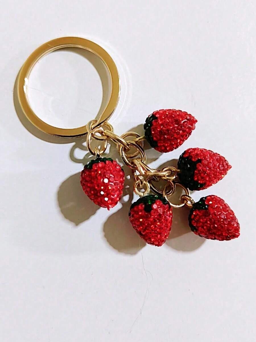 1 件红色全镶嵌 3D 草莓钥匙扣、钥匙圈钥匙扣饰品、时尚配饰，适合送给朋友的礼物 - 彩色 - 查看 1