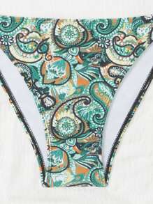 Maiô Feminino de Estampa de Paisley para Praia de Verão, Conjunto de Maiô Bikini Triângulo Sexy com Alça Halter no Pescoço