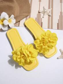 French Elegant & Soft Floral Slide Sandals For Women, Open Toe Strap, Suitable For Dating, Daily Wear, Home, Casual, Beach