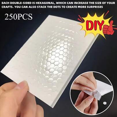 250 张 3D 泡沫双面粘性泡沫胶带，0.25 英寸厚六角形粘合贴纸，适用于 DIY 工艺品、艺术品或办公用品