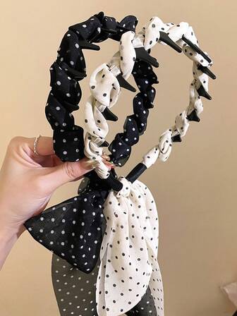 شريط نقطي مع ذيول طويلة، مناسب للارتداء اليومي للنساء، تصفيف الشعر، أنيق وجذاب، مناسب للضفائر، غسل الوجه، المواعدة، السفر، تناسق الملابس، التصوير الفوتوغرافي، إكسسوار للربيع والصيف، هدية عيد الأم، شريط للرأس، إكسسوارات شعر