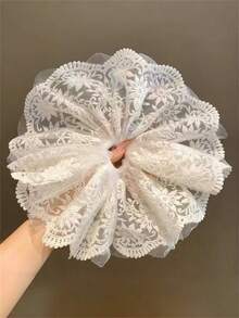 1pc Women's Elegant Lace Hair Scrunchie, Messy Bun Hairband, Suitable For Skirts, Everyday Wear, Hair Accessories, Boho Decoration, Scrunchy Hair Ties Scrunchies - White - View 11
