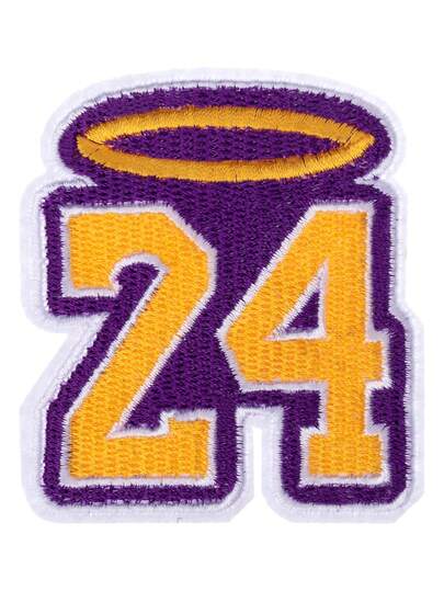 1pc לייקרס מס' 24 שחקן כדורסל צהוב וסגול אפליקציה ברזל על טלאי, תפירת בגד DIY רקום קישוט בגדים תיק נעליים אביזרי קיץ, בית ספר