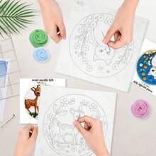 1 Pack House Landscape Wool Felting Painting Frame Diy Wool Embroidery Kit Funny Wool Needle Felt Picture Kit Craft 20x20cm/7.87x7.87inch - Multicolor - View 3