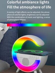 Cargador inalámbrico 3 en 1, luz ambiental y altavoz Bluetooth - Altavoz Bluetooth con luces nocturnas RGB de varios ambientes, compatible con ranura para tarjeta, USB, radio y talla grande funciones