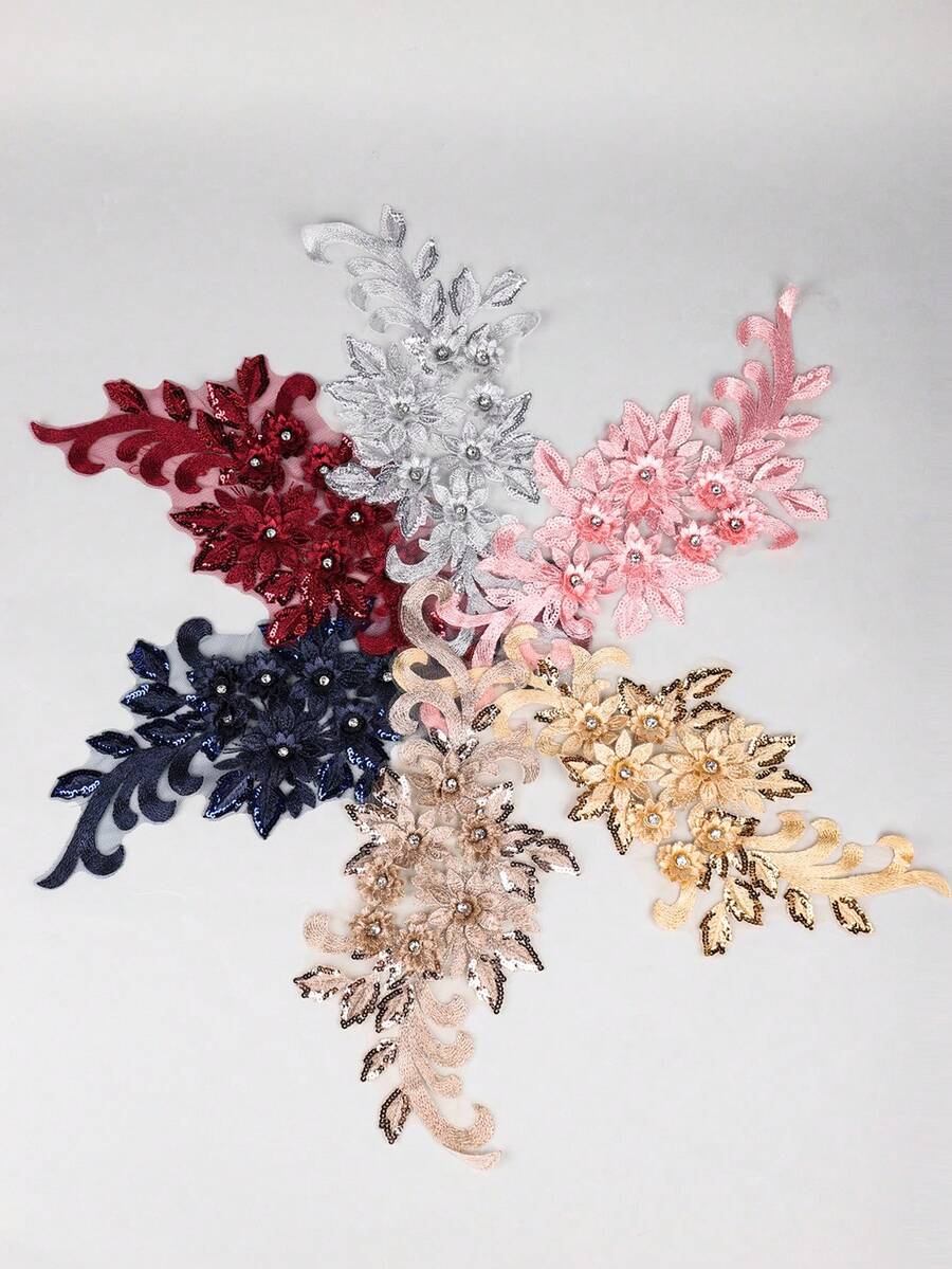 1 Pc Elegant Floral Lace Applique, Pre-Cut Polyester Embroidered Patch In Multiple Colors, Suitable For DIY Wedding Dress And Handcraft Decorations - Multicolor - View 1