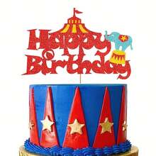 1pc Glitter Circus Cake Topper, Vintage Circus Tent Carnival Themed Happy Birthday Party Decorations For Photo Booth Props Cake Smash, Cake Decor - Multicolor - View 7