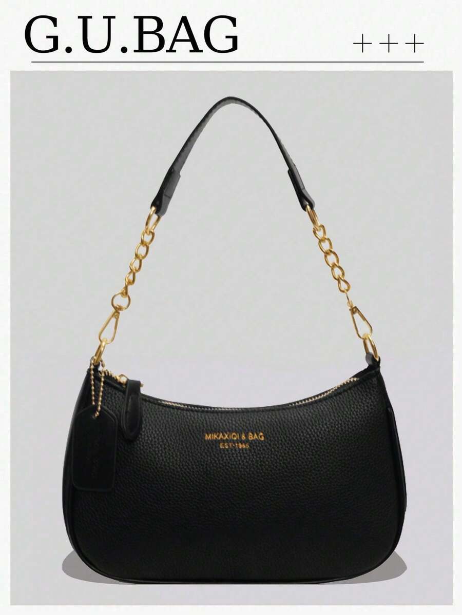 1 chiếc túi đeo vai bằng da PU màu trơn dành cho nữ, túi đeo chéo đa năng khi đi làm, túi vuông nhỏ có dây đeo vai có thể điều chỉnh, túi đeo nách, túi xích kim loại đơn giản, túi xách - Nhiều màu - Xem 1