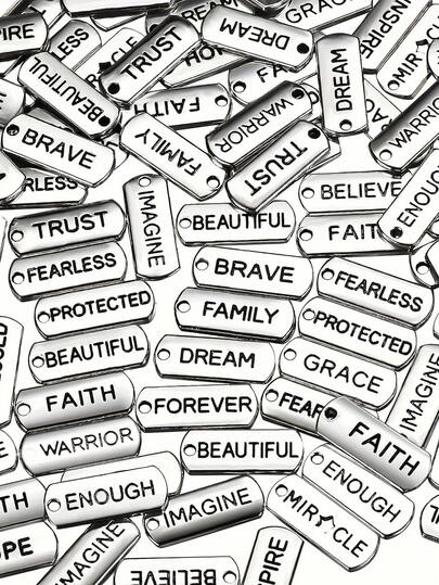 20pcs Inspirational Message Carving Charms - Silver Zinc Alloy DIY Jewelry Pendant, Necklace, Bracelet, Keychain Accessories For Jewelry Making
