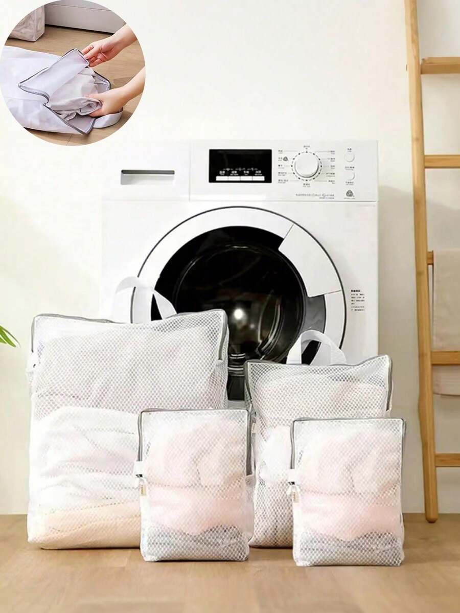 1Set White Laundry Wash Bag With Handle And Honeycomb Mesh,Large Capacity Mesh Laundry Bags,Thick Fine Mesh Washing Machine BagSuitable For Bra, Delicates,Sweather,Hosiery, Lingerie,Laundry Basket - White - View 1