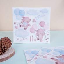 68/10/Set, Blue And Pink Teddy Bear Themed Party Supplies, Disposable Party Plates, Party Paper Plates. Includes 7-Inch Plates, 9-Inch Plates, Paper Cups, And Tissue Sets. Suitable For 16 People, Picnic Supplies, Birthday Parties, Camping, Decoration, And Celebration Events. Party Gifts, Bridal Showers, Cartoon Animals, Cute, Blue, Pink, Bear - Multicolor - View 7