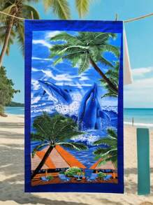 1ps Beach Towel 180*90cm Set With Sandproof Strap - Vibrant Dolphin & Tropical Fish Design, Quick-Dry Towel For Poolside, Vacation Essentials & Summer Travel Ocean Conservation Series Beach Essentials