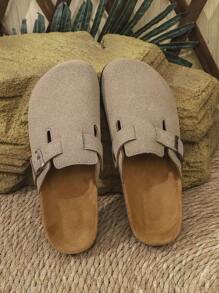 Unisex Lässig einfache Urlaubs-Strand einfarbige Wildleder Slip-On Pantoffeln mit Klettverschluss, verstellbar, Innen- und Außenbereich, weiche Holzoptik Slide Sandalen, Urlaubsgeschenk