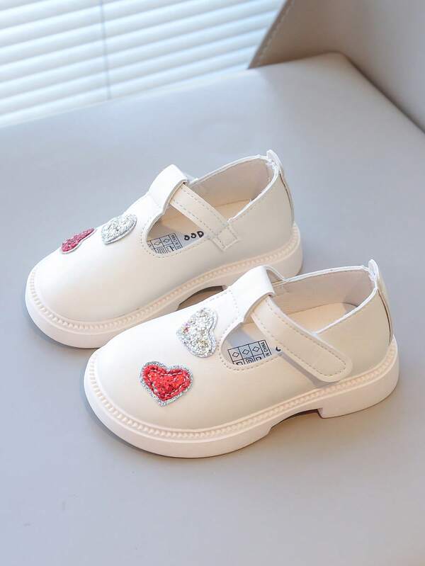 Zapatos planos con diseño de corazón de lentejuelas de color liso y sencillo para niñas, ligeros, con suela antideslizante y suave, adecuados para todas las estaciones, cómodos y elegantes