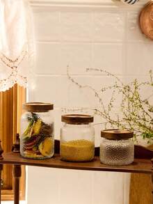 Cirelle 1 件 American Hammer 玻璃密封罐，茶/咖啡/豆类储存容器，带坚果和谷物隔层，Rama 厨房必需品，厨房使用，高端餐厅用品，乔迁礼物，派对使用，家庭用餐，下午茶使用 - 咖啡棕 - 查看 3