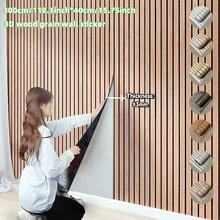 3D selbstklebende Holzmaserung Wandaufkleber, vertikale genutete Wandverkleidung, einfach zu installieren, abziehen und aufkleben, geeignet für TV-Rückwand, Wohnzimmer, Schlafzimmer, Büro, Decke, Wände, dekorative Tapete 118.1in X 15.75in - Verschiedenfarbig - Übersicht 3