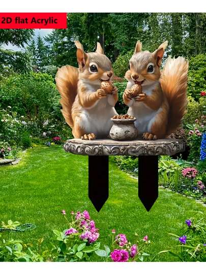 [2D] Un logotipo clásico de estilo bohemio de una ardilla de acrílico en una superficie plana, decoración multiusos con temática animal para exteriores, adecuada para plantas en macetas y paisajes, ideal para Navidad, Halloween, Acción de Gracias - No necesita electricidad ni baterías, apta para jardines, céspedes, parques, cementerios. Atención: Esta tabla de tallas es solo para referencia. Confirme si el tamaño del producto es adecuado antes de realizar la compra
