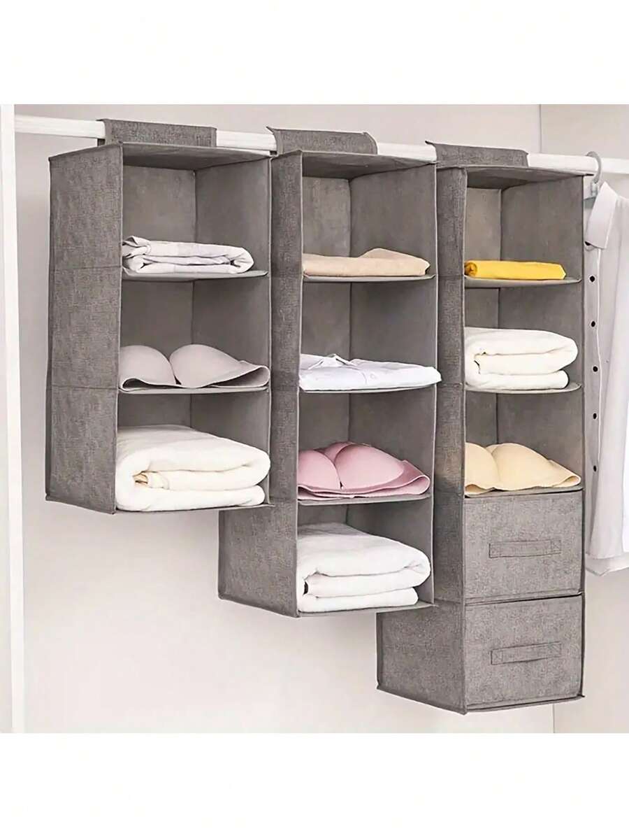 Multi-Layer Fabric Hanging Storage Bag, Non-Woven Cloth Organizer For Underwear, Socks, Accessories, Wall Mounted Wardrobe Space Saver