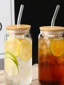2pcs 350ml Simple Transparent Cylindrical Large-Capacity Straw Glass With Lid, Hotel Restaurant Lemonade Milk Tea Cola Drink Cup, Office Home Daily Life Multi-Purpose Drinking Cup,Reusable, Thickened Glass To Prevent Scalding, Back To School Supplies