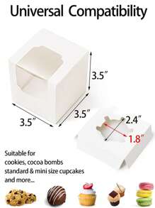 20 Pcs, Single White Cupcakes Containers Gift Boxes With Window Inserts Handle For Wedding Candy Boxes
