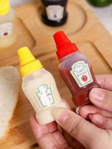 4pcs Mini Portable Salad Dressing Bottles - Durable PP Plastic Seasoning Containers, Suitable For Picnics, Camping And Dining Out (Ketchup, Honey Mustard, Soy Sauce, Oil)