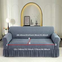 1pc Plain Light Gray Jacquard Plush Stretch Ruffled Sofa Cover, Sofa Slipcover, Full Coverage Sofa Set For 1/2/3/4 Seater Sofa, Suitable For Living Room, Bedroom, Study - Riak air-rok abu-abu muda - View 15