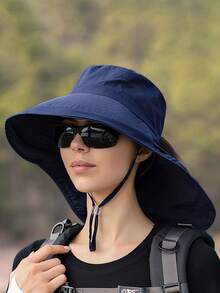 1 Solid Color Men And Women Light Breathable, With Cape Horsetail Hole, Quick Drying Outdoor Sunscreen Bucket Hat, Bucket Hat, Neck Protection, Fashion Sunscreen Sun Hat, Suitable For Beach, Outdoor, Hiking, Holiday Party Punch Card Photo, Daily Sunscreen And Various Scenes The Best Accessories - Dark Grey - View 8