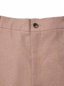 Men's Summer Casual Linen Bermuda Shorts With Slant Pockets, Button Waistband, Drawstring, Retro Solid Color For Office, Basketball, Gifts For Husband Or Boyfriend - Pink - View 4
