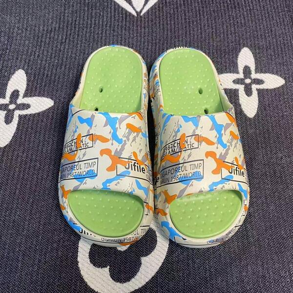 2025 Breathable Comfortable Slippers, Anti-Slip Design, Must-Have For Summer Outdoors, Lightweight & Fashionable Men's Beach Slippers With Music Notes, Geometric, Rainbow Abstract, Sports Letter, Rainbow Decals, Suitable For Beach, Home, Gym, Outdoor